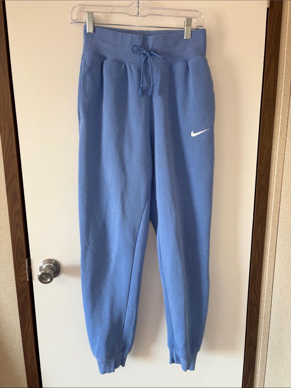 Nike Blue Fleece Jogger Sweatpants Embroidered Swoosh Athleisure Sporty Small